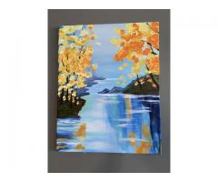Autumn Trees with Blue River Stream